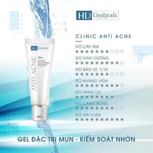 HD Ceuticals - Clinic Anti Acne Gel đặc trị mụn, kiểm soát nhờn